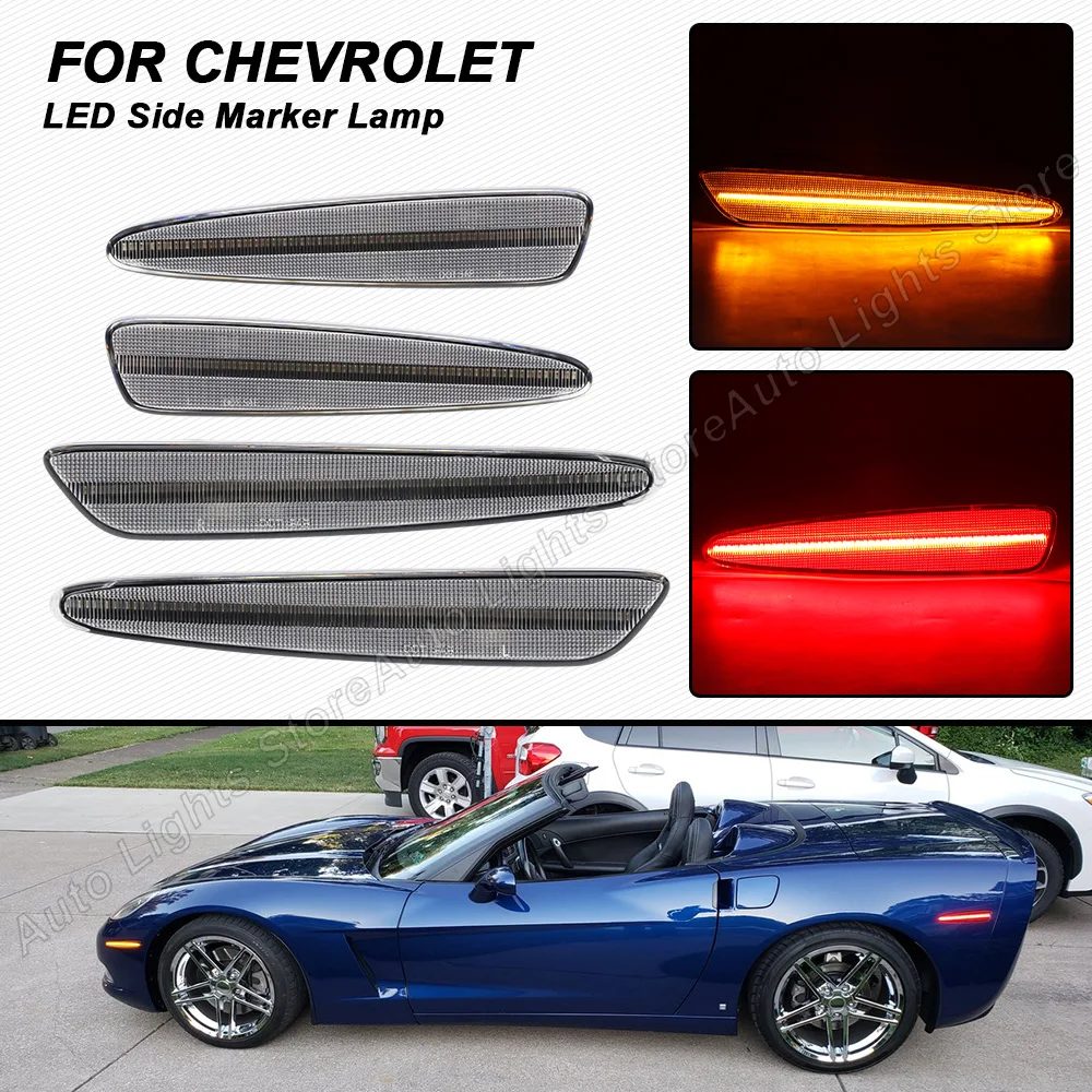 

4Pcs LED Side Marker Light Lamp Front+Rear Amber Red Light For 2005 2006 2007 2008 2009 2010 2011 2012 2013 Chevy Corvette C6