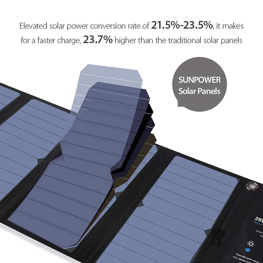 Solar Charger 30W 2USB and 1DC Ports Solar Panels With 5 Foldable Panel Upgrade Has High Conversion(5V/5A Max) Rate Portable Sol