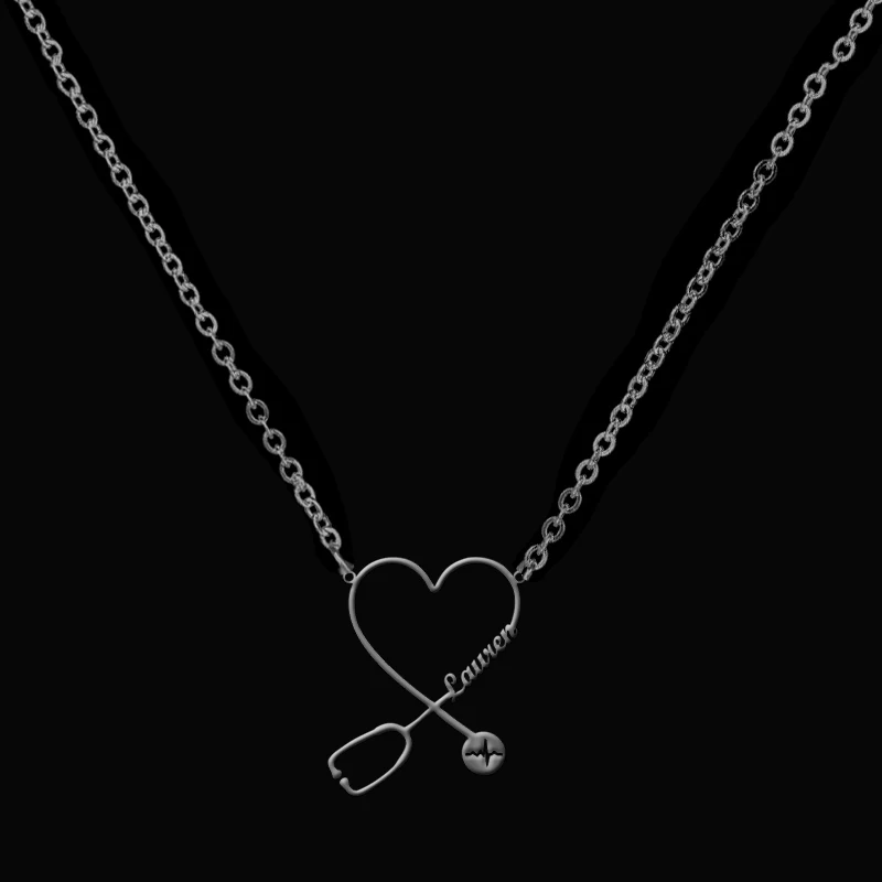 Stainless Steel Customized Stethoscope Name Necklaces for Women Personalized Necklace Letter Heart Butterfly Pendant Jewelry