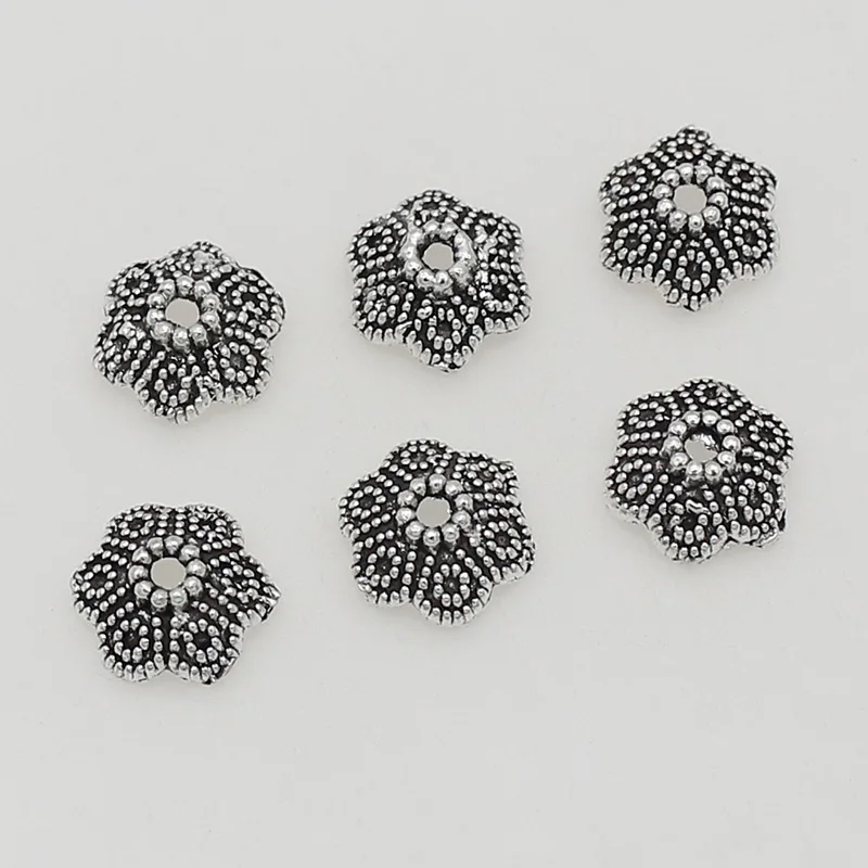 100pcs/Lot Ethnic Dark Silver Color Dots Flower Bead Caps 11mm Earrings Bracelets Beaded Tassel End Caps Charms DIY Jewelry Make