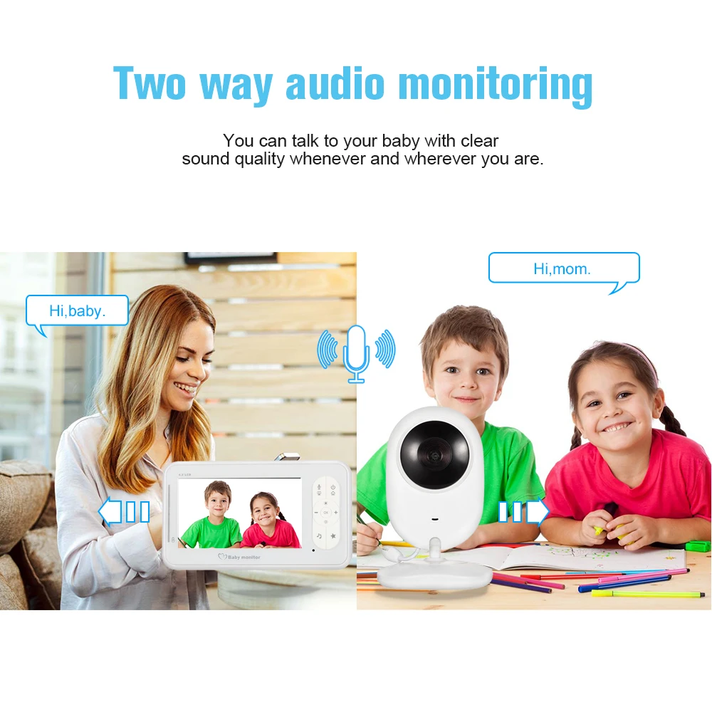 Wireless Audio Video Baby Monitor 4.3 inch LCD Radio Nanny Music IR 24h Portable Camera Walkie Talkie Intercom Babysitter 902