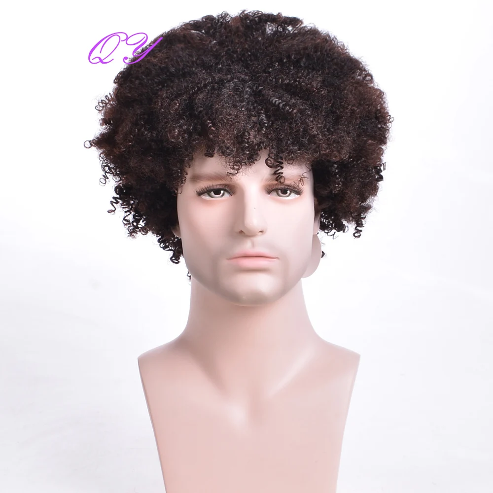 Synthetic Wigs For Men Black Ombre Brown Color Short Natural Afro Kinky Curly Male Wig Daily Or Party Soft Adjustable Size Hair