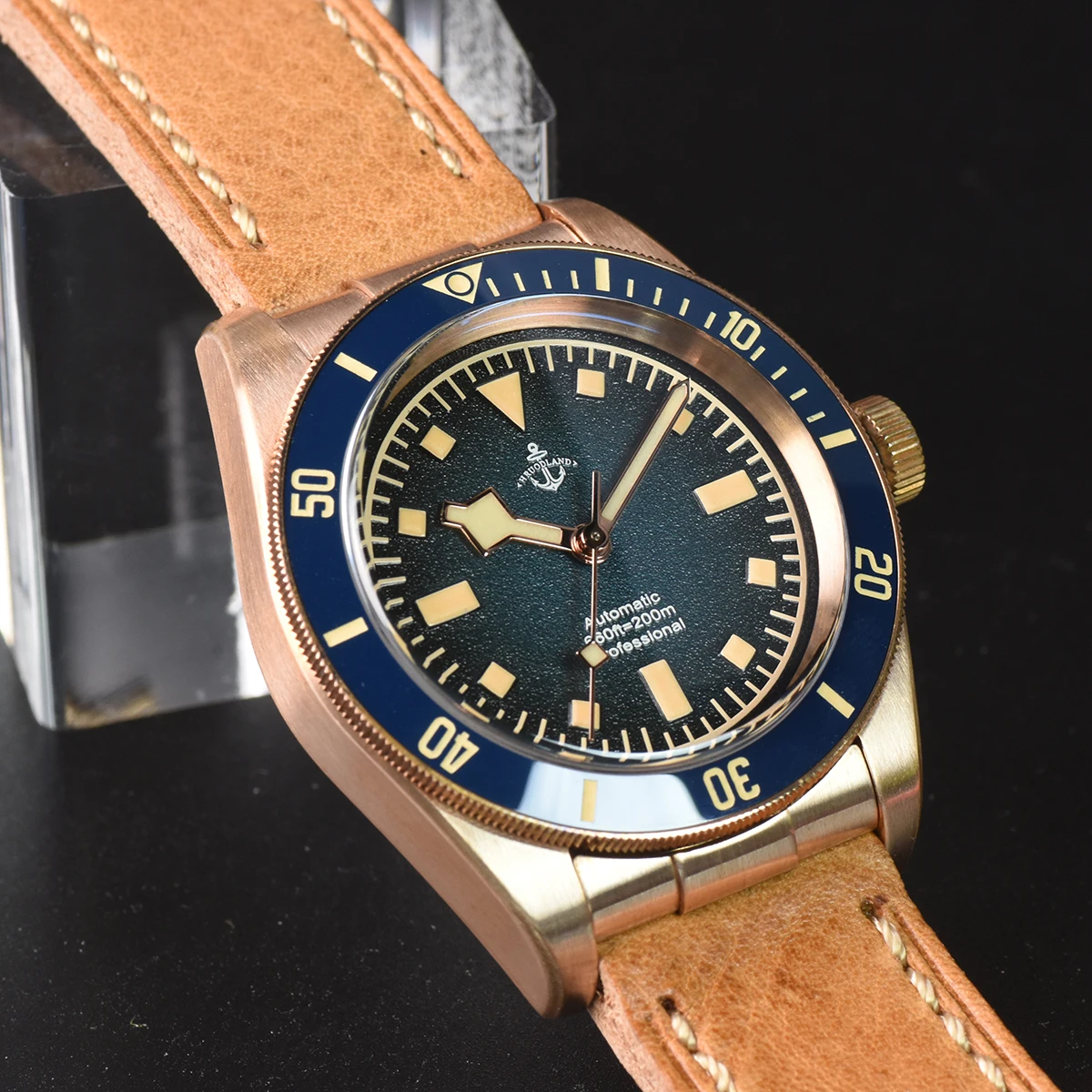 Hruodland 39mm Retro Bronze Automatic Men Watches Sapphire Glass PT5000 SW200  Luxury Mechanical Diver Wristwatch for Men Male