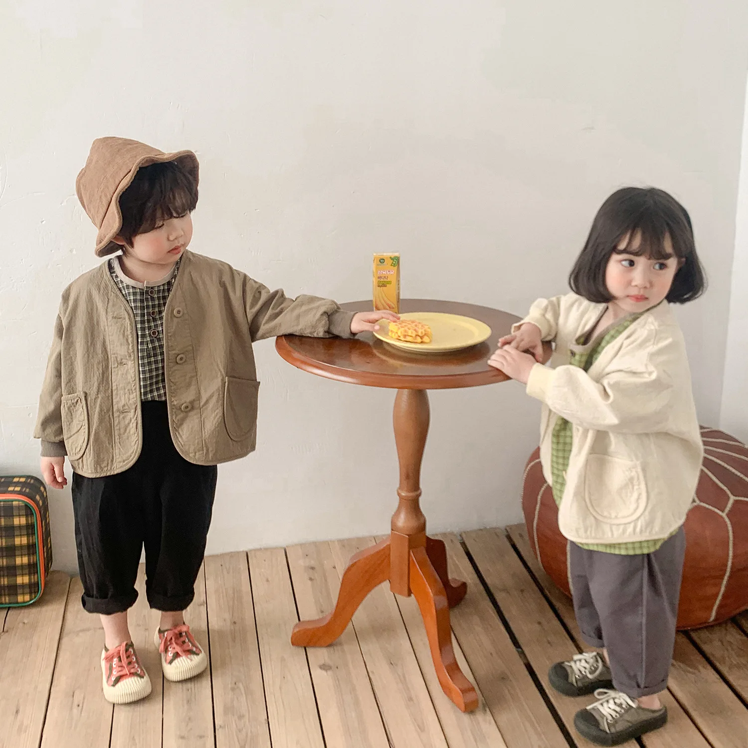 2024 New Children Solid Coat Single Breasted Baby Boy Loose Casual Cardigan Kids Girls Cotton Pocket Jacket Autumn Infant Tops