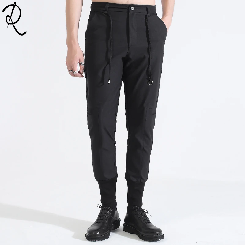 

Spring casual pants, dark British personality belt harem pants waist rope, slim chaps men boots pants