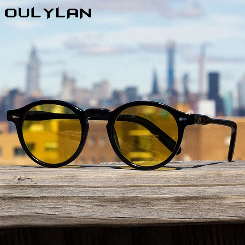 Oulylan Vintage Round Sunglasses Women Men Retro Green Sun Glasses Shades for Female Brand Designer All-match Eyewear UV400