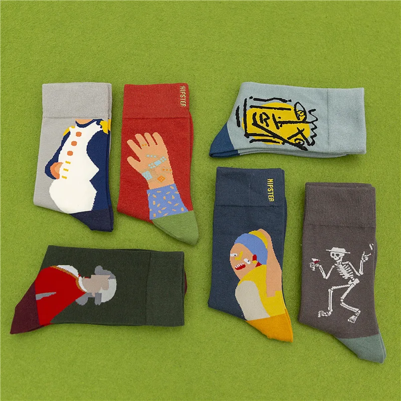 3 Pairs/lot Winter Retro Women Van Gogh Modern Oil Paint Cotton Mural World Famous Socks Art Abstract Happy Funny Women Socks