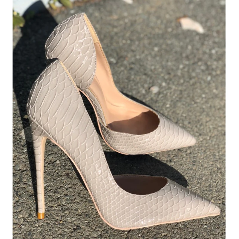 Snake printing gray stilettos high heels 12cm 10cm 8cm pointed toe women pumps extreme party wedding shoes QP063 ROVICIYA