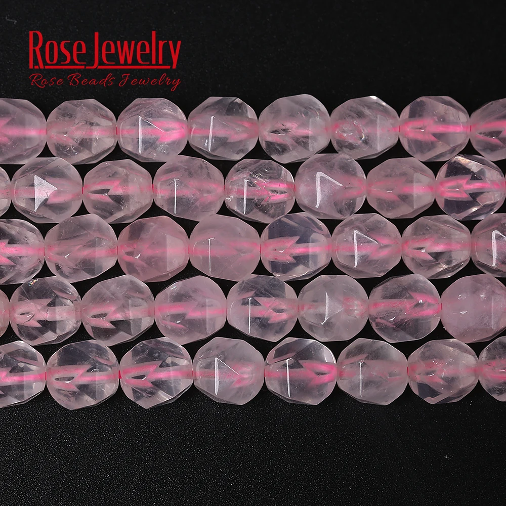 Wholesale Natural Stone Faceted Rose Pink Crystal Quartz Round Loose Beads 15