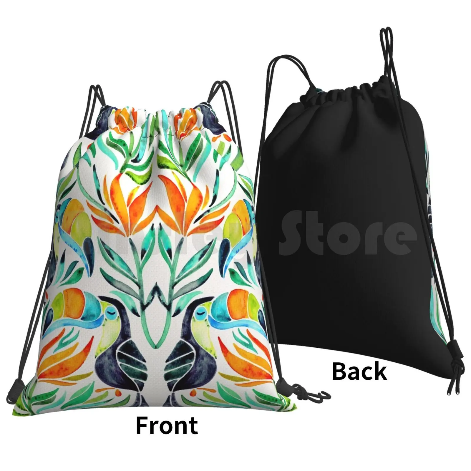 Tropical Toucans Backpack Drawstring Bag Riding Climbing Gym Bag Tropical Toucans Tropical Toucan Toucans Birds Bird Of