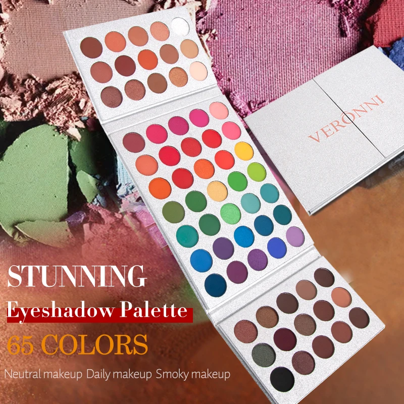 VERONNI New Makeup Eyeshadow Pallete Gorgeous Me 65 Colors Pressed Glitter Eye shadow Palette Color Board Palette