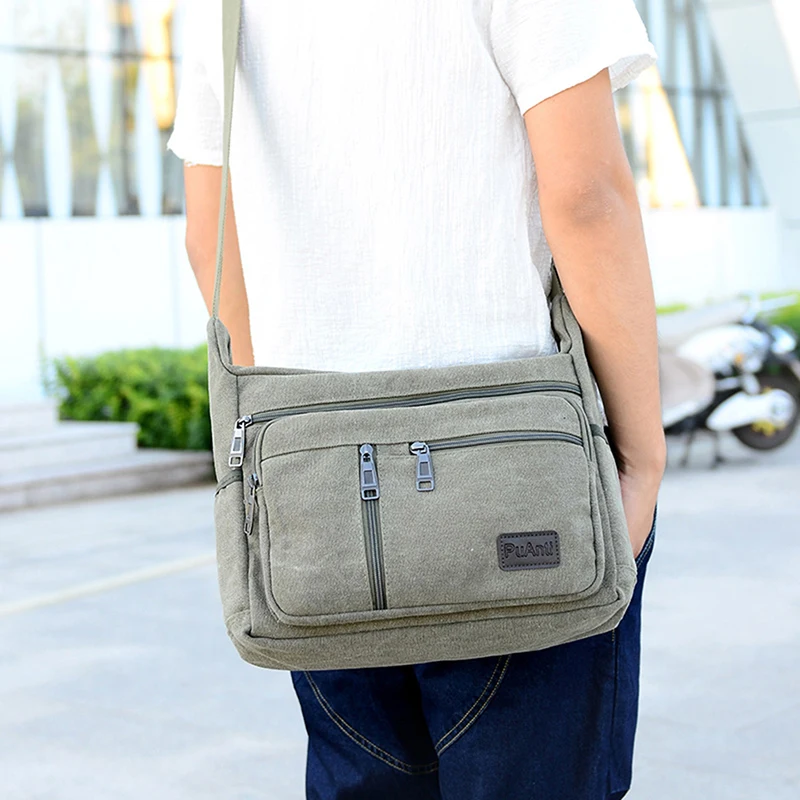 Male Travel Bag Canvas Casual Shoulder Crossbody Outdoor Bags Mens Travel School Retro Zipper Shoulder Bag Blosa