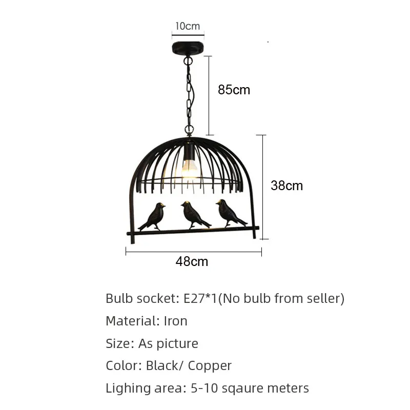 Black Nordic Bird Lights Bedroom Dining Room Pendant Lamp Kitchen Lamp Restaurant Cafe Light Chandelier DropLight