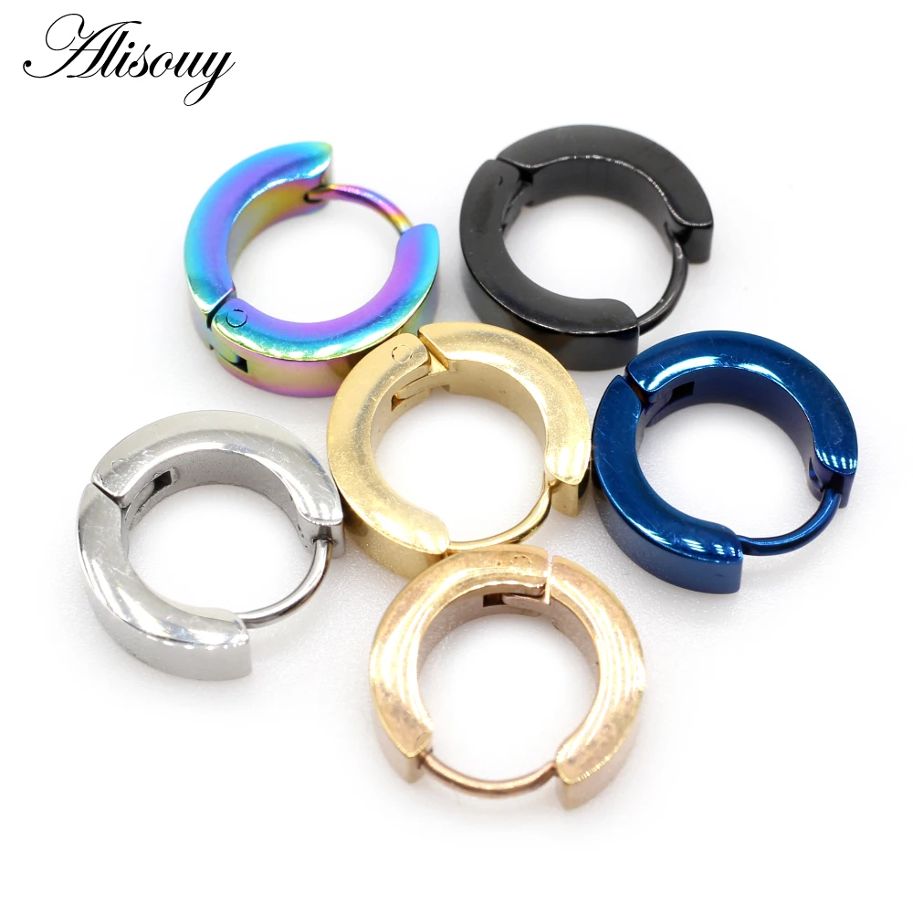 Alisouy 2 pieces  Anti-allergic steel earring punk rock Stud Earrings Men Fashion Jewelry women small circle round stud earrings