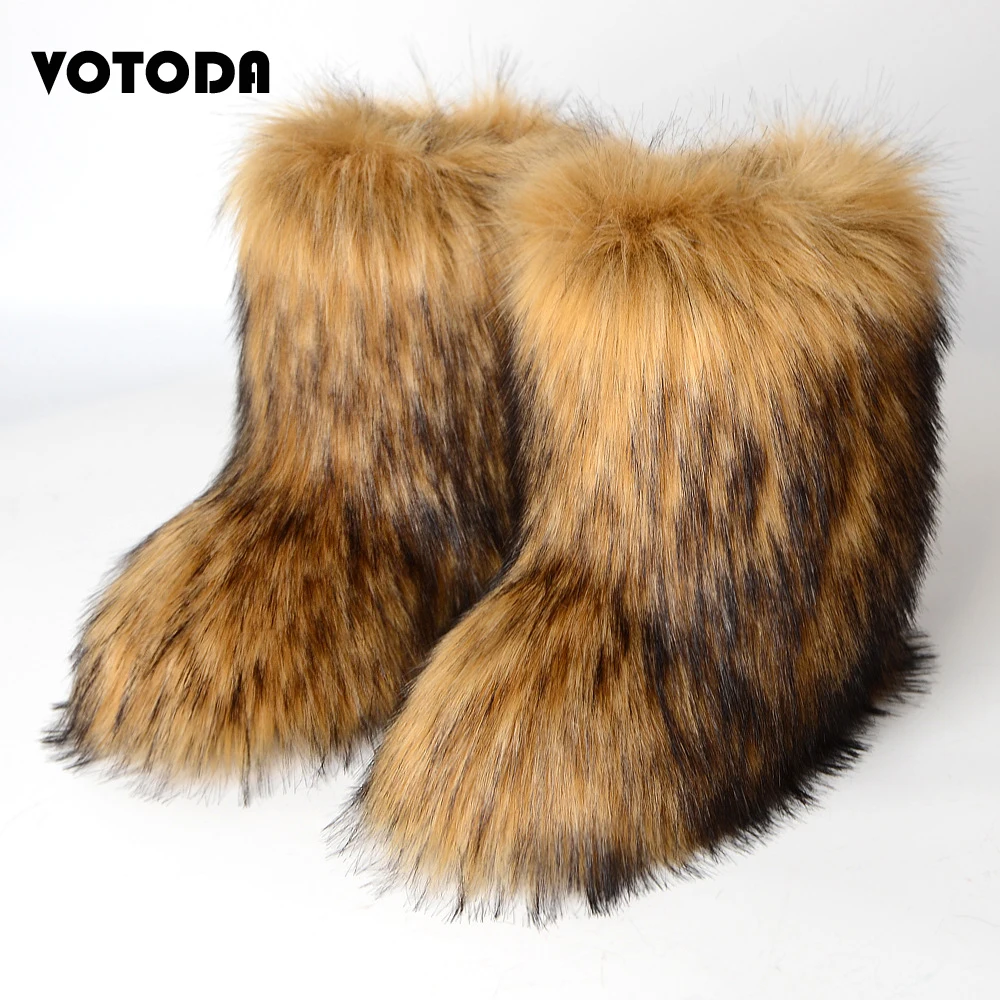 Winter Women Fluffy Fur Snow Boot Woman Furry Faux Fur Boot Ladies Outdoor Nonslip Cotton Boot Girl Plush Warm Snow Boot Slip On