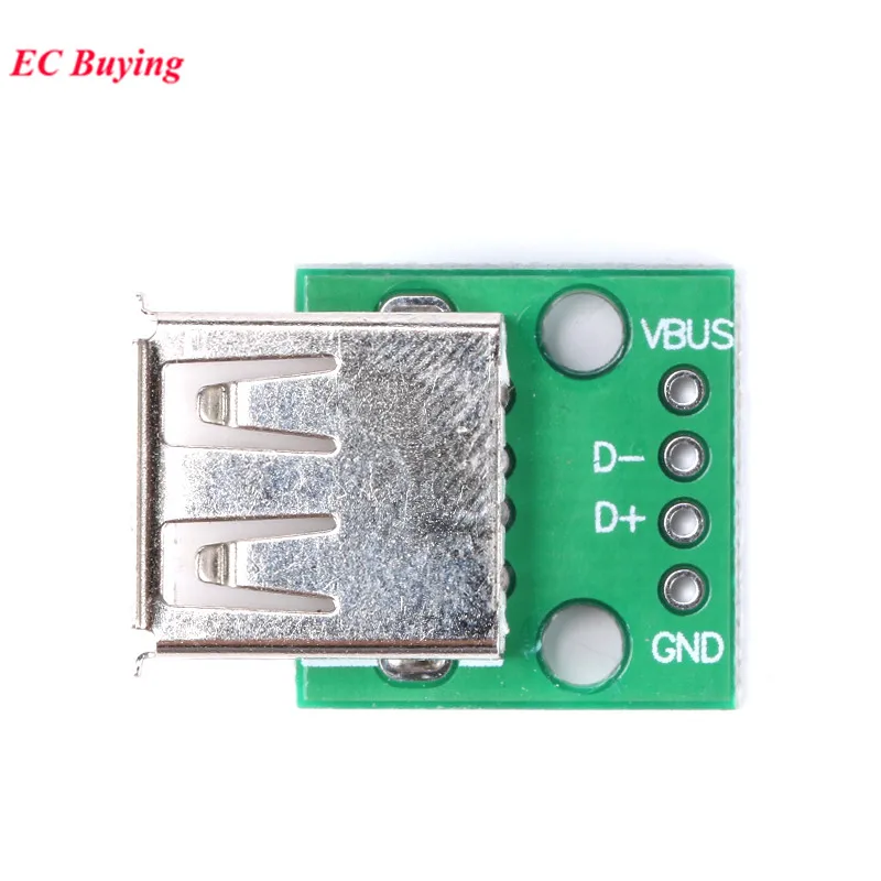 10Pcs/1pc USB2.0 Female to 4P DIP Switch USB Adapter Plate Board PCB Module USB 2.0 Socket Turn DIP4P 2.54MM Connector Pinboard