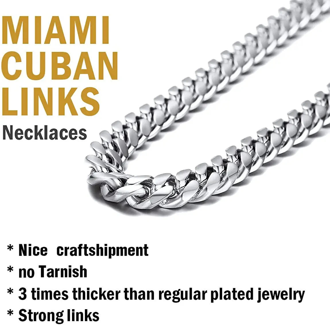 U7 Chunky Miami Cuban Chain Necklace for Men 10mm 18-30 inch Gold Black Color Stainless Steel Hip Hop Male Jewelry