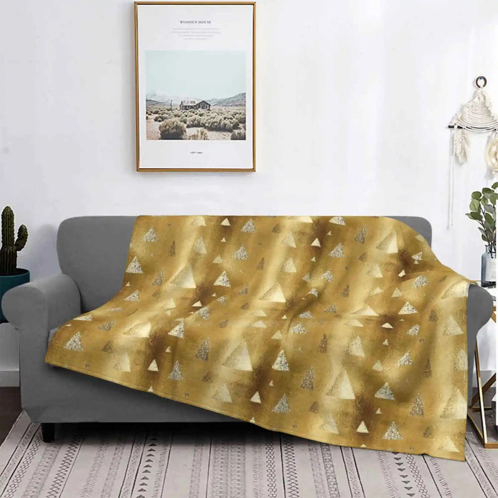 Luxury Gold Pattern Air Conditioning Blanket Soft Throw Blanket Gold Pattern Copper Shiny Pattern Leaves Foil Glossy Bright