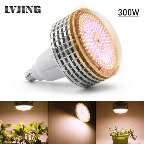 새로운 300W LED 성장 빛 전체 스펙트럼 Phytolamp E27 따뜻한 흰색 빨간색 파란색 램프 실내 식물 Vegs 온실 수경 텐트