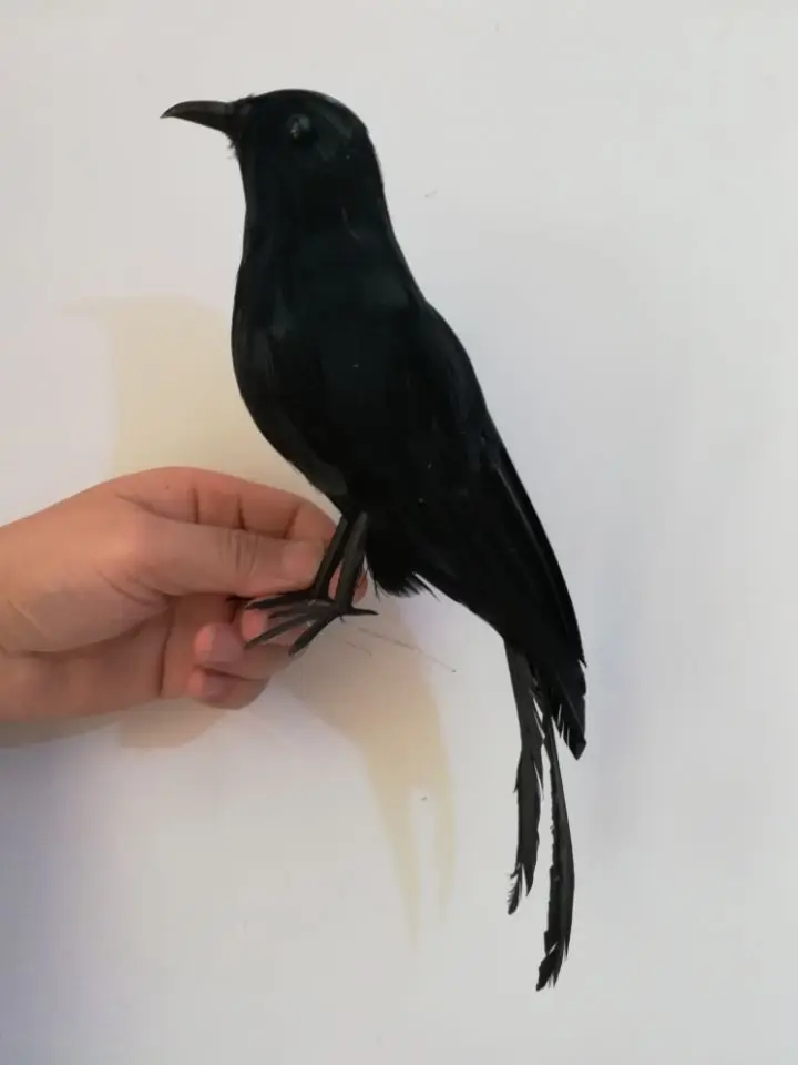 Modelo de cuervo de plumas negras de 30cm, artesanía de utilería para Halloween, regalo de decoración para el jardín del hogar a2088