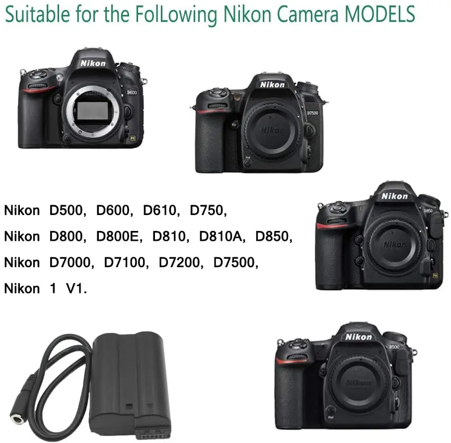 EP-5B التيار المتناوب تيار مستمر مقرنة EN-EL15 لاستبدال نيكون D500 ، D600 ، D610 ، D750 ، D7000 ، D7100 ، D7200 ، D7500 ، D800 ، D800E ، D850 ، D810 ، D810A ، Camers