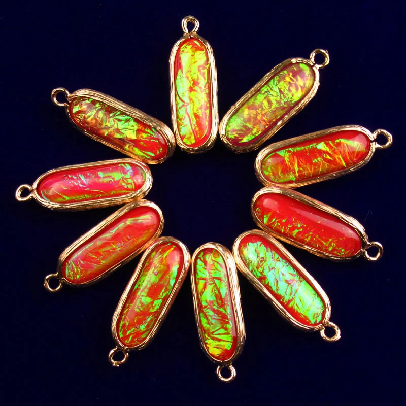 10Pcs Mystic Red Fire Opal Necklace Oval Stone Pendant Necklaces For Women Choker for Jewelry Making Wholesale