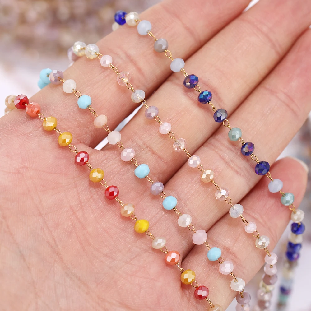 1 Meter Edelstahl Bunte Glasperlenketten DIY Schmuckherstellung Halsketten Zubehör Armbänder Fußkettchen Zubehör – Detail 3
