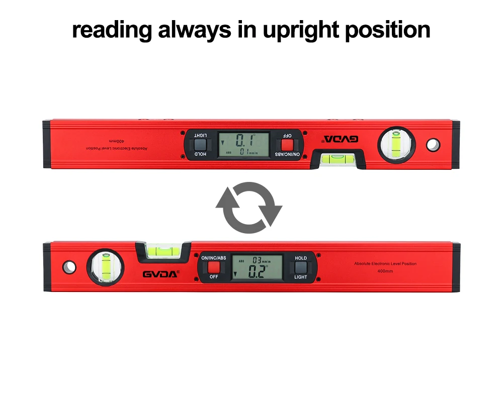 Imagem -02 - Gvda-digital Espírito Nível Transferidor Régua Escala Horizontal Ângulo Finder Eletrônico Inclinômetro com ou sem Ímãs 360 Graus