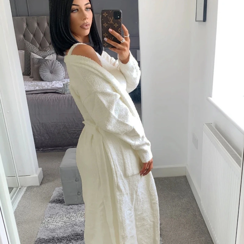 KimKarda Same Style Homewear Set Pajamas For Women Casual Sleeveless Tops and Long Pants Cozy Cardigan Fluffy INS Sleepcoat Suit