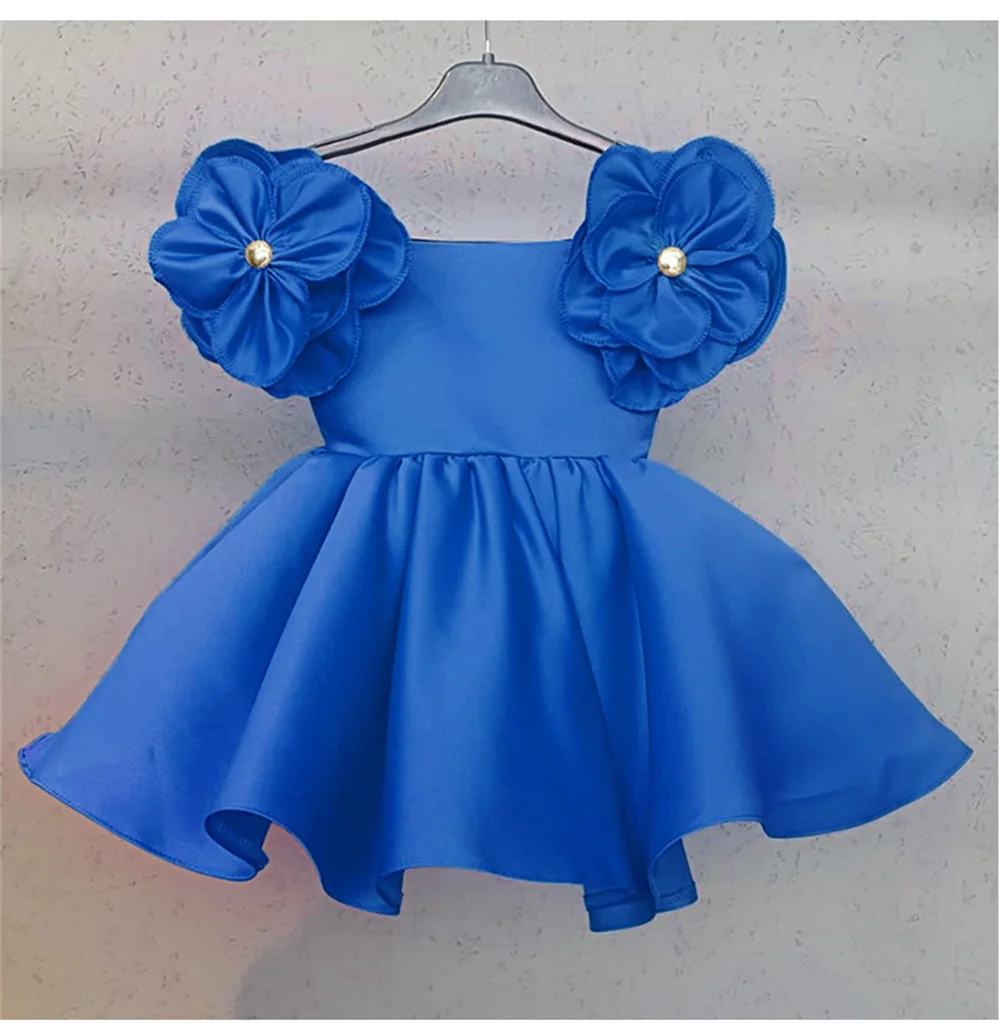 Costume da banchetto vintage per bambina, abito da principessa con fiori, per bambini, serata formale, damigella d'onore, compleanno, battesimo, vestiti 1-7 anni