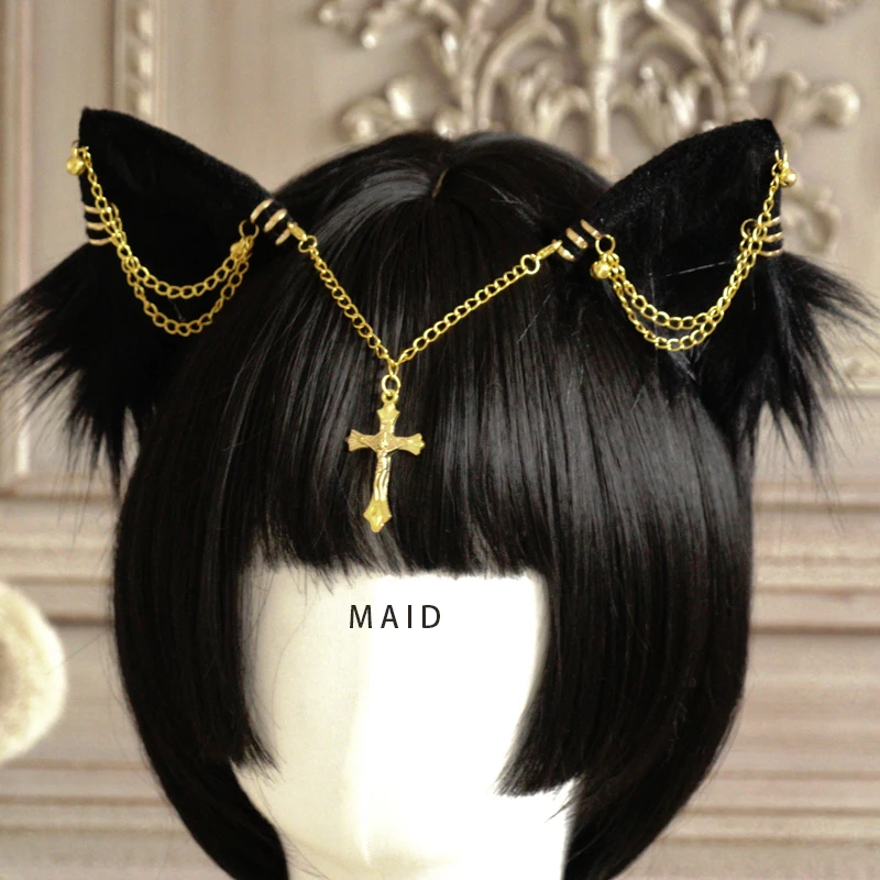 Original hand-made Lolita chain cat ear gothic wind cos beast ear hairpin