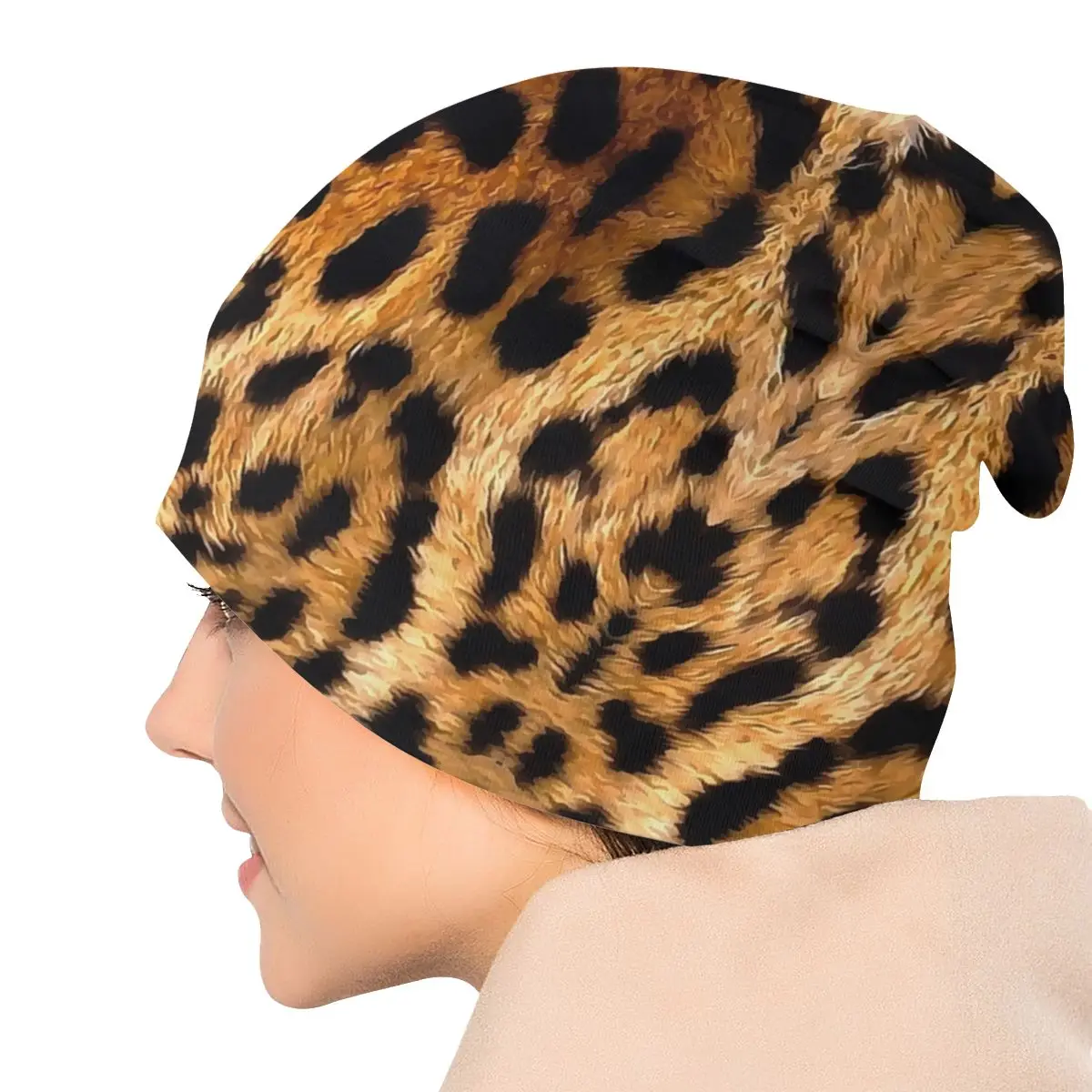 Leopard Print Bonnet Hat Casual Autumn Winter Outdoor Skullies Beanies Hats for Men Knit Hat Warm Thermal Elastic Unisex Caps