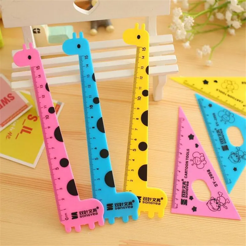 4 teile/sätze Cartoon Giraffe Lineal Set koreanische Briefpapier Grundschule Kunststoff niedlichen Lineal 15cm Zeichen werkzeug Großhandel