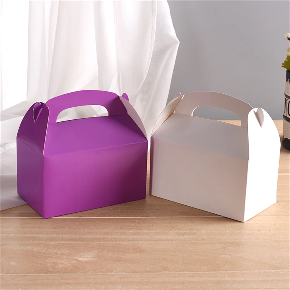 10 Stück Papier-Giebelboxen für Süßigkeiten-Buffet, Kuchenbox, Hochzeit, Geburtstagsfeier, Gastgeschenk, Geschenktüte mit Griff – Detail 4