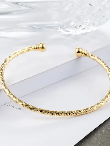 Buyee 925 스털링 실버 간단한 Bangles 여성을위한 서클 패션 황금 고급 보석 Bangles 선물