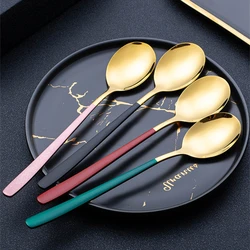 20CM Long Handle Stainless Steel Tableware Tea Coffee Mixing Spoon Golden Dessert Scoop Teaspoon Dinnerware Kitchen Accessories