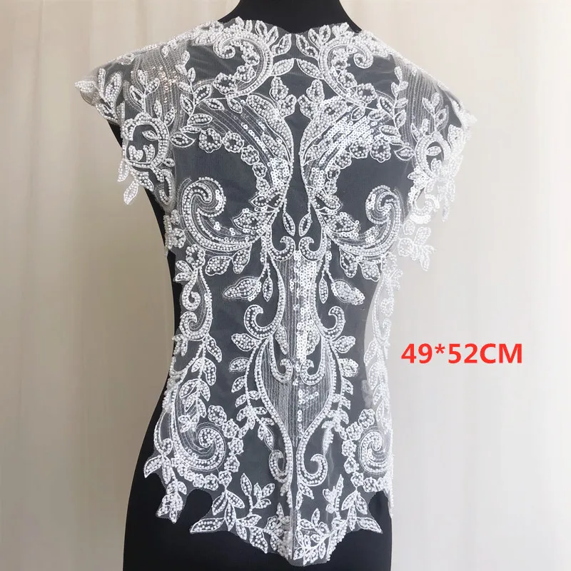 Reine weiße französische Spitzenperlen 3D Hochzeitskleid Applikation DIY Braut Kopfschmuck Elfenbeinweißer Spitzenkragen Spitzenstoff Patch RS1234 – Detail 3
