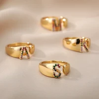 Rainbow Zircon Letter Rings For Women Fashion Chunky Wide Letter A-Z Stainless Steel Ring Wedding Boho Jewelry free shipping - Image 5