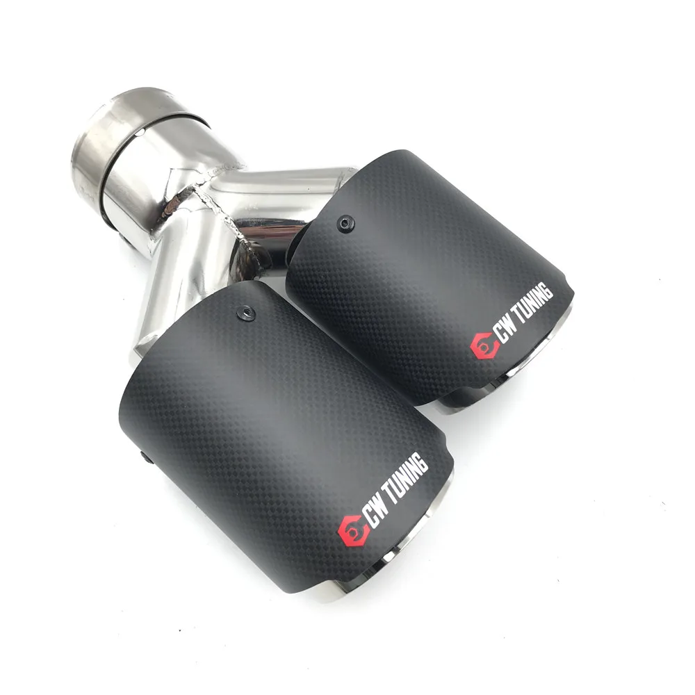 1 Pair:Dual Matt Carbon Fiber +304 Stainless Steel Universal Car Exhaust Tip Double End Pipe for BMW For Golf For Ak image 6