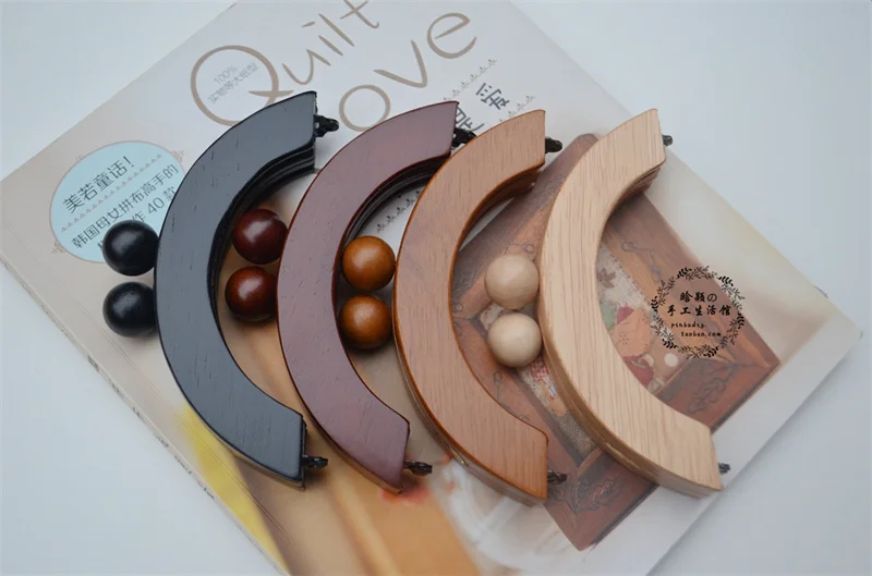 1 Set 14X6.5 Cm Factory Supply Small Half-Moon-Shaped Solid Wood Bead Head Clasp Bag Handle Accessories  Wooden Purse Frame