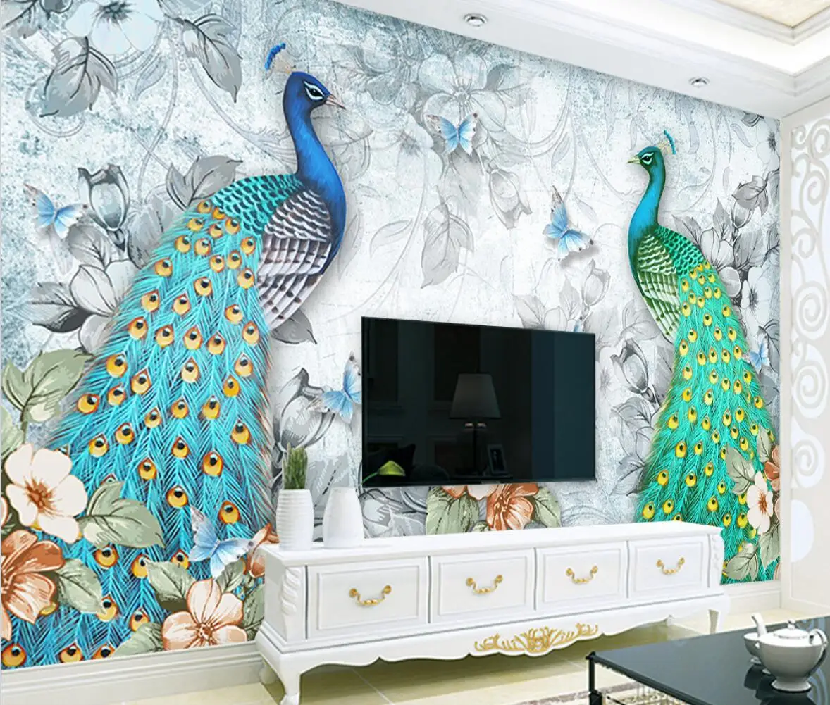 beibehang custom papel de parede Peacock flower wallpaper for living room decoration sofa background 3D wall paper wall painting