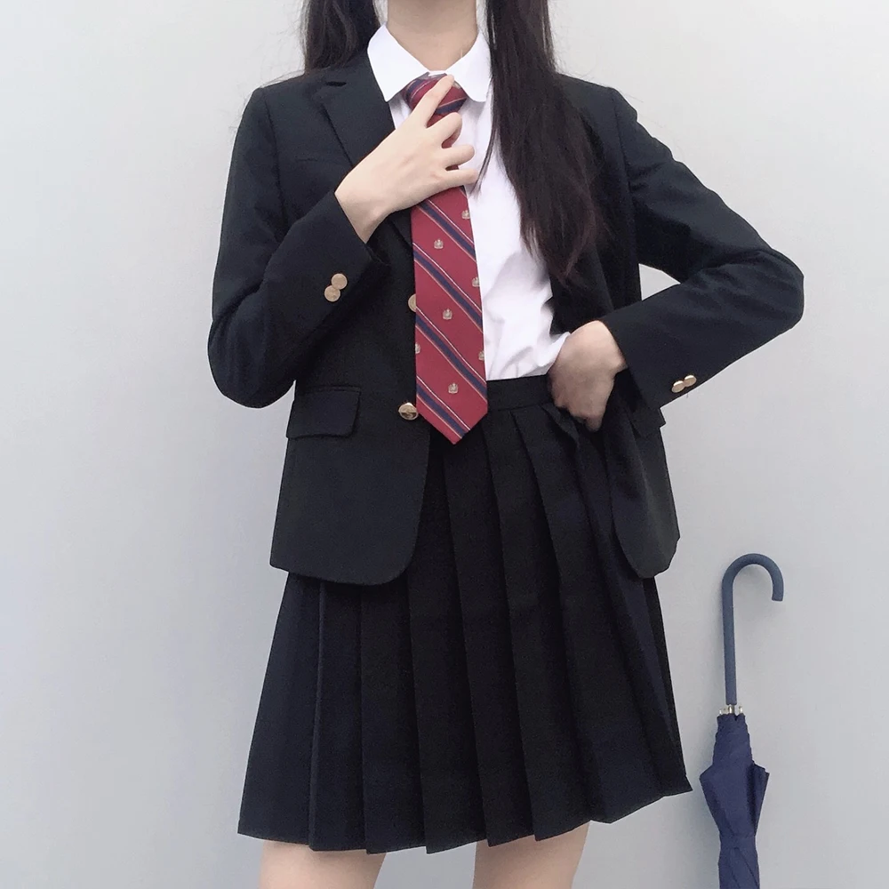 Women's Black Suit Blazer Long Sleeve Jacket Spring Autumn JK School Uniform Outerwear for Female Students
