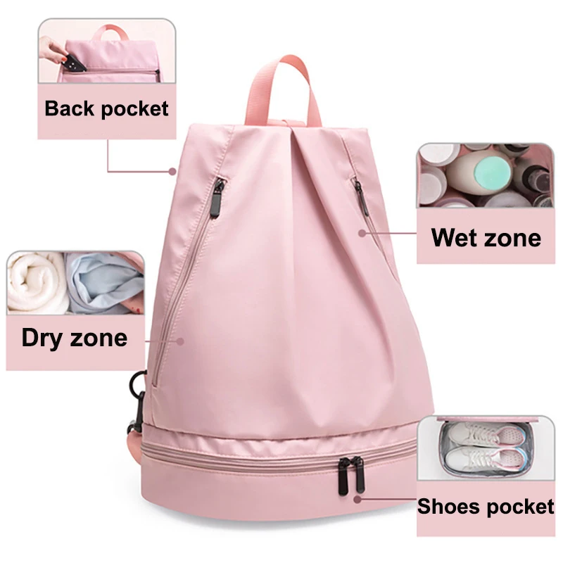 Mochila De gimnasio de natación húmeda y seca para mujer, bolsa de playa impermeable de nailon para hombro, con bolsillo para zapatos independientes