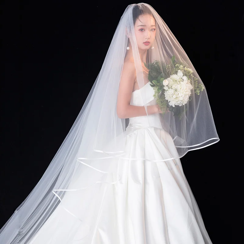 Kisswhite New Luxury Stain Edge Wedding Veils With Combom 2 Layers Fashion Bridal Veil Wedding Accessories