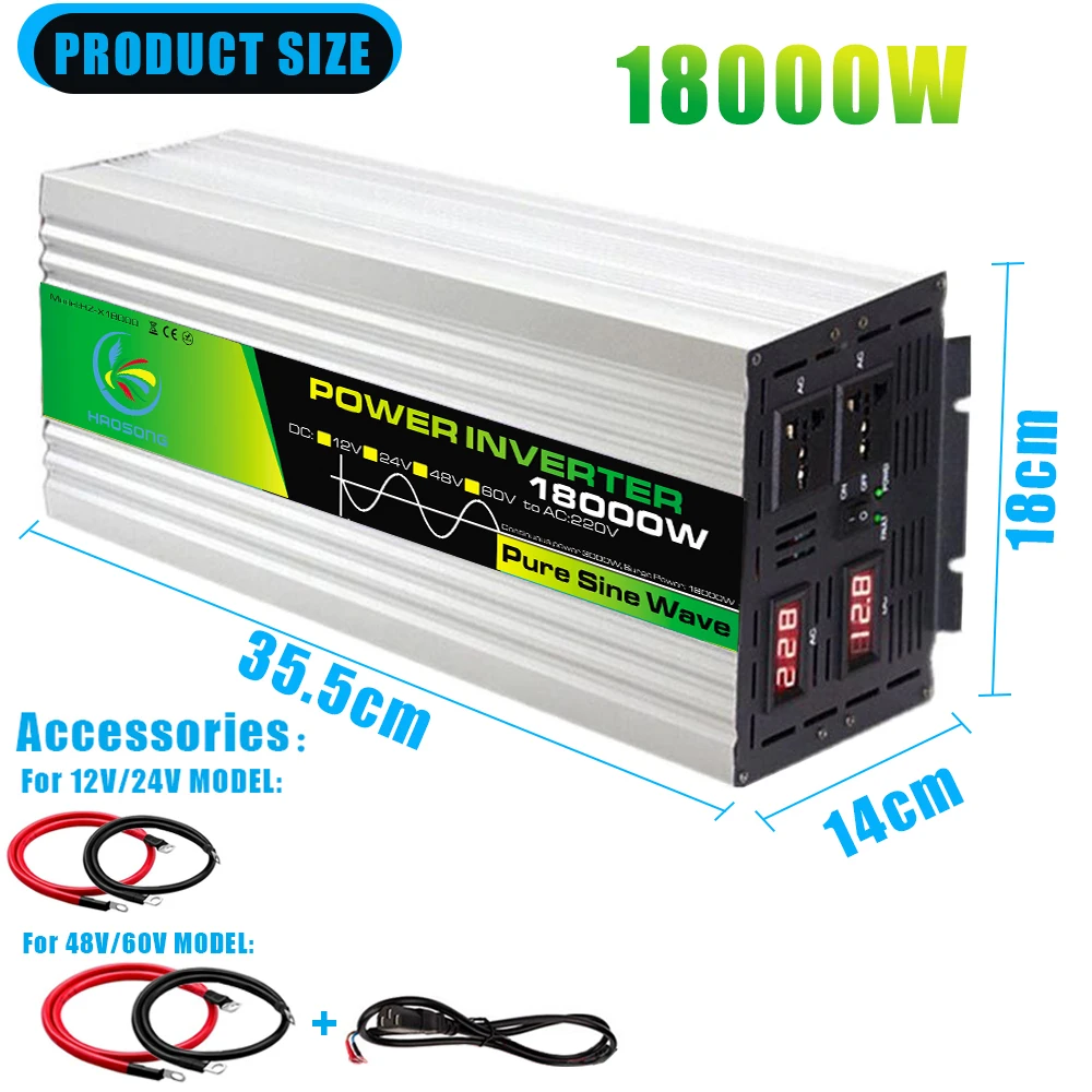 18000W Car Power Inverter DC 12V/24V/48V/60V to AC 220V Pure Sine Wave Inversor 12 V 220 V Auto Car Convertor Invertor