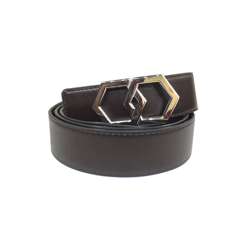 Genuine Leather Luxury Reversible Hexagon Belt ремень Black Stylish Classy Bling Silver Buckle Stainless Steel Jeans Casual