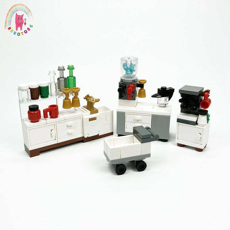 MOC Figures City Kitchen Educational Building Blocks Toys Coffee Machine Cupboard Water Dispenser Compatible DIY Model Bricks