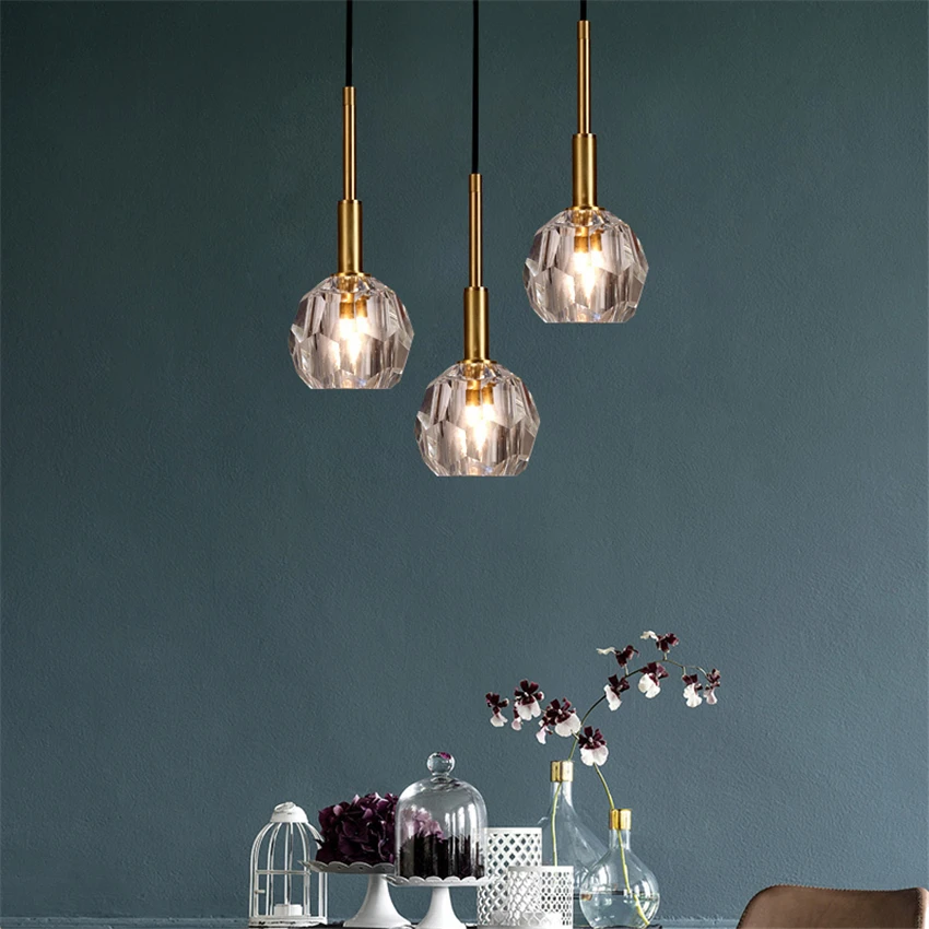 Post-modern Luxury Crystal Luster Pendant Lights All-copper Nordic Bedroom Living Room Fish Line Bathroom Mirror Hanging Lights