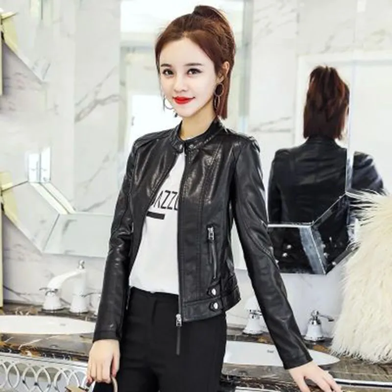 2020 New Autumn Women Pu Leather Jacket Woman Zipper Short Coat Female Black Punk Bomber Faux Leather Outwear spring  Blazer 3XL