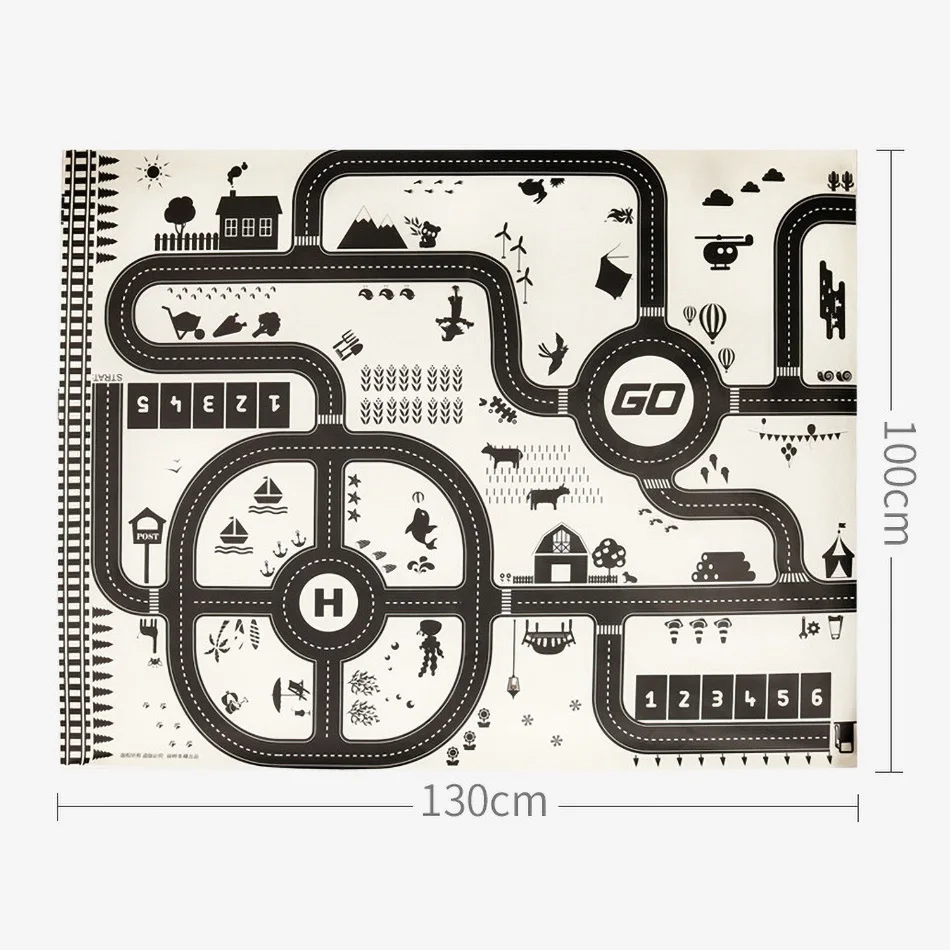 130*100 İskandinav siyah beyaz haritası bebek oyun matı katlanabilir çocuk kağıt yol halı çocuk yüzey etkinliği yatak odası halı bebek zemin